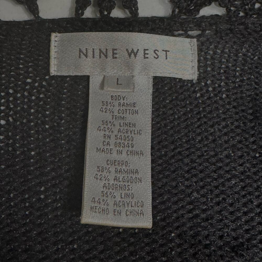 Nine West Lacy Knit Open Front Cardigan Women L Ramie Cotton Linen Blend Black - Picture 8 of 8